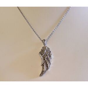Pretty Silver .25 Carat Genuine Diamond Angel Wing Necklace